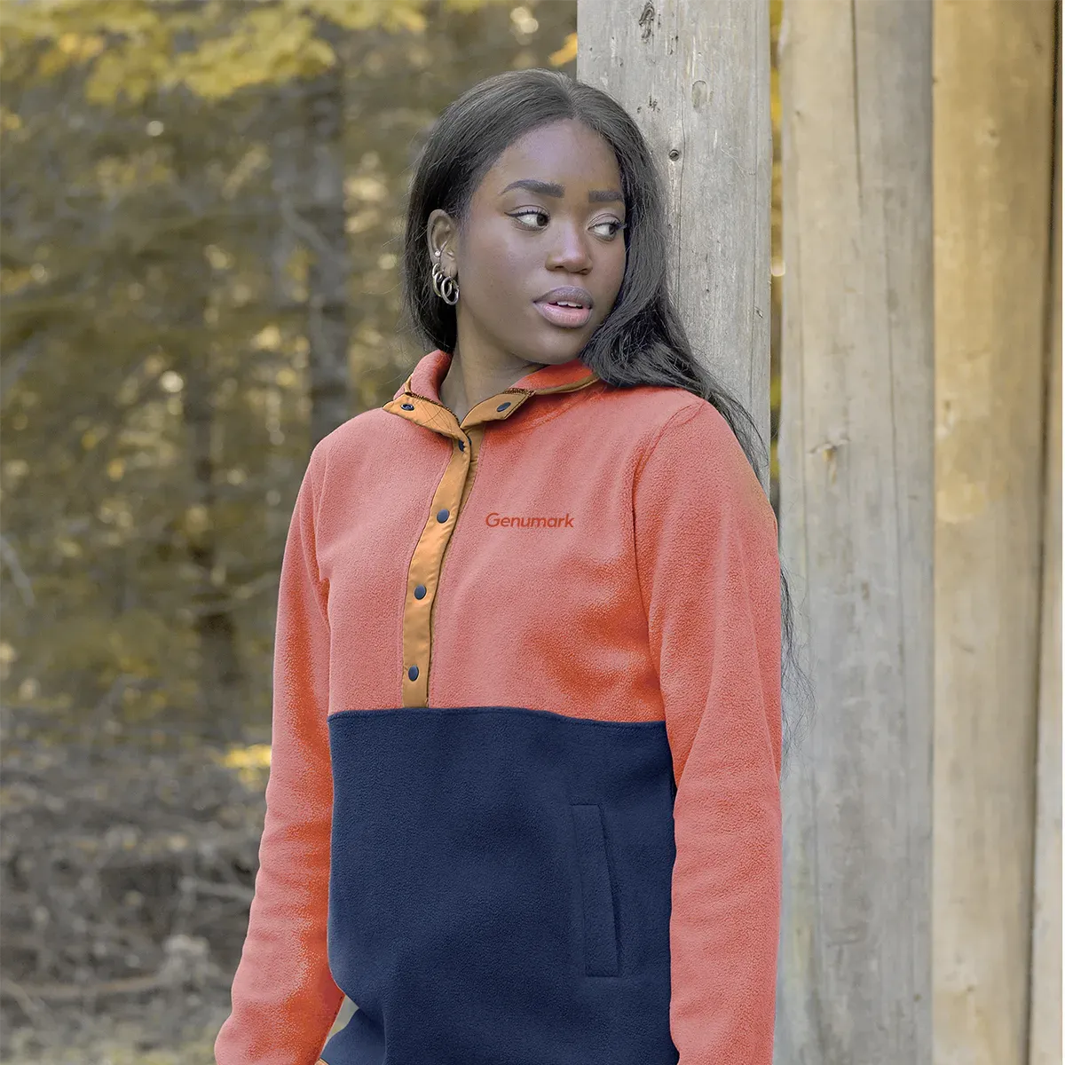 Recycled Polyester Women Hooded 1/4  Button Down Sweatshirt